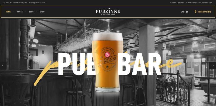 Pub and bar website theme