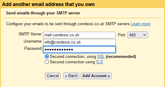 SMTP settings